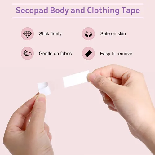 Vista 4 de Secopad Cinta de doble cara para la moda, paquete de 60 cintas suaves para el cuerpo, cinta adhesiva fuerte para la ropa y el cuerpo de las mujeres