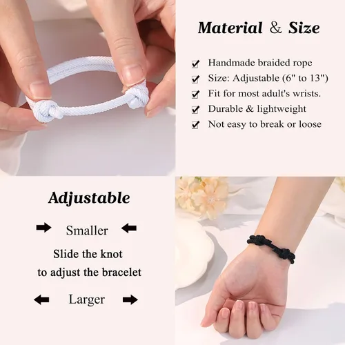 Vista 3 de UNGENT THEM Pulseras de cuerda ajustable para parejas, para hombres, novio, novia, alma gemela, marido, esposa, aniversario, día de San Valentín