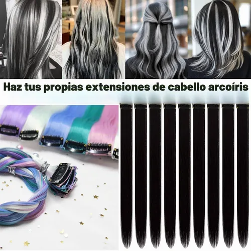 Vista 2 de Extensiones de cabello negro con clip, extensiones sintéticas