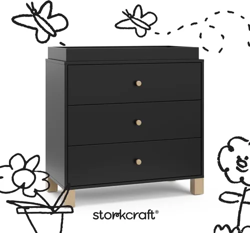 Vista 8 de Storkcraft California - Cómoda de 3 cajones con cambiador, color negro/madera flotante