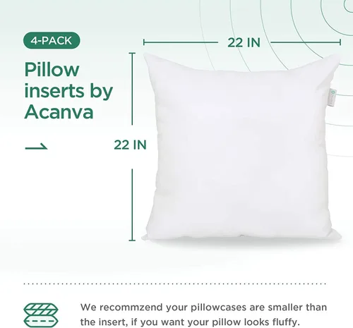 Vista 4 de Acanva - Insertos cuadrados premium para almohadas con relleno de microfibra, soporte lumbar decorativo para sofá, cama, sofá cama y sillas