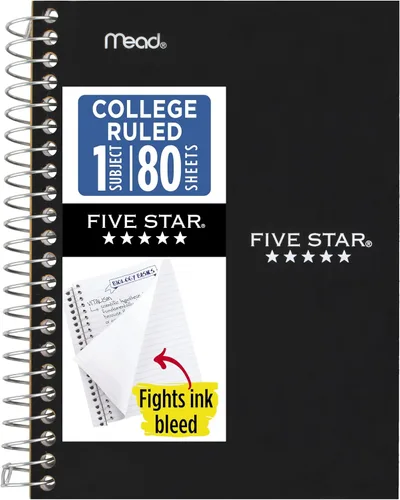 Vista 13 de Five Star - Cuaderno de espiral, 1 materia, papel con líneas universitarias, tamaño personal, 4-3/8" x 7", 80 hojas, combate el sangrado de tinta