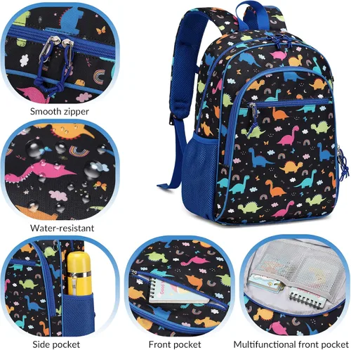 Vista 4 de Ryushoyo Mochila infantil para niños y niñas, mochila para niños y niñas, para jardín de infantes, 2 tamaños con correa para el pecho, Black