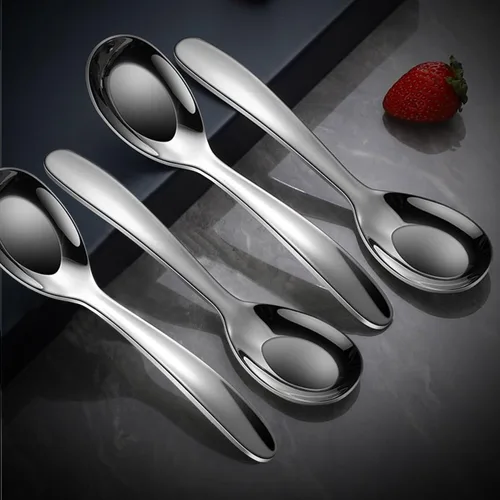 Vista 4 de Ouliget Cucharas de sopa premium, cucharas de sopa de acero inoxidable, cucharas de cena de cubiertos, cuchara de sopa asiática plateada grande