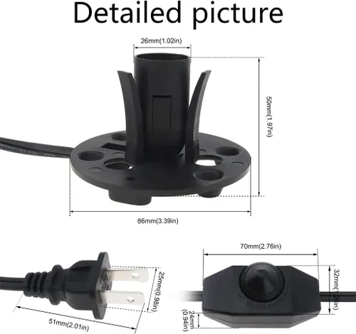 Vista 2 de Cable de lámpara de sal del Himalaya de 6 pies con interruptor de atenuación - Enchufe E12 y 5 bombillas gratis de 15 W, cable de alimentación