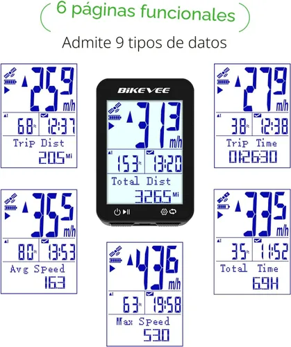 Vista 2 de GPS Ordenador de Bicicleta Inalámbrico con Inicio/Parada Automática y Retroiluminación Automática, Bicicleta Odómetro IPX7 Resistente al Agua MPH