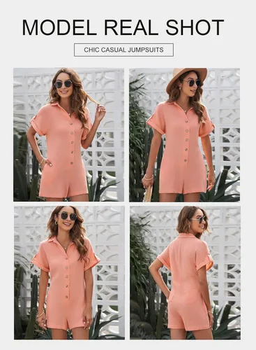 Vista 5 de BLENCOT Mono de verano con botones para mujer, casual, cuello en V, manga corta, con bolsillos