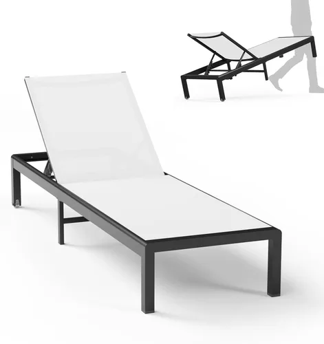 Vista 16 de Tumbona de aluminio para patio al aire libre con ruedas, color Caqui
