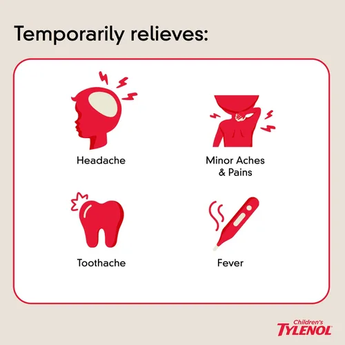 Vista 2 de Tylenol para niños masticables con 160 mg de acetaminofeno, analgésico y reductor de fiebre para síntomas de resfriado y gripe en niños, dolor