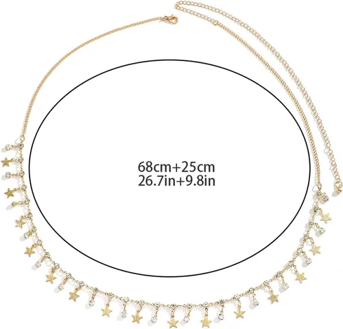 Vista 6 de Sexy estrellas colgante de diamantes de imitación cadena de cintura cinturón verano estrella borla cadena cuerpo cadena festival rave vientre collar