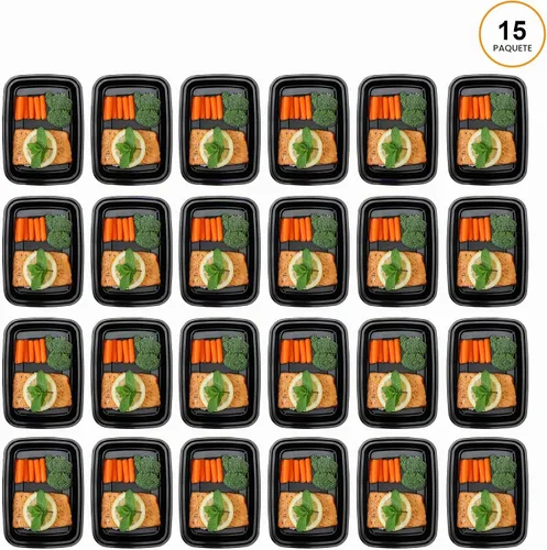 Vista 2 de Freshware - Contenedores de preparación de comida [15 unidades] con 1 compartimento para almacenar comida, con tapas, caja Bento, libre de bisfenol