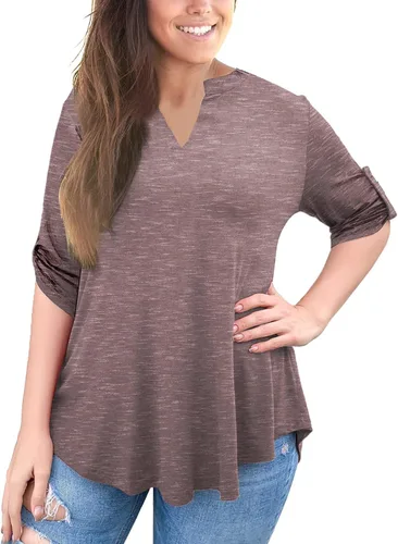 Vista 3 de a.Jesdani - Blusas de manga 34 que se enrollan, con cuello en V, diseño tipo túnica, talla extragrande para mujer