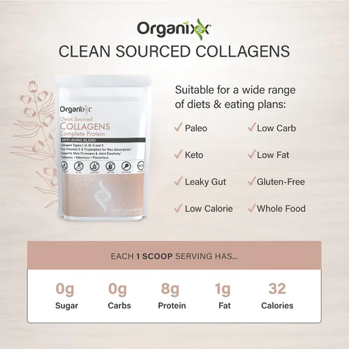 Vista 4 de Organixx Colágenos de origen limpio (20 porciones) y paquete Multi-Vita-Maxx (90 cápsulas), proteína con vitamina C y zinc más multivitamínico