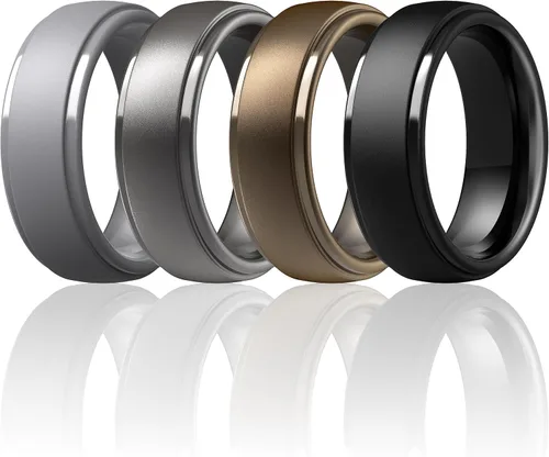 Vista 16 de ThunderFit Anillos de silicona para hombres, bandas de boda de goma con Pack A: Negro carbón