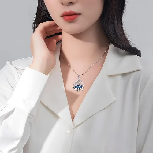 Vista 5 de Imrsanl - Joyería para llevar Cenizas - Collar con dije de flor de loto con mini urna de recuerdo para cenizas