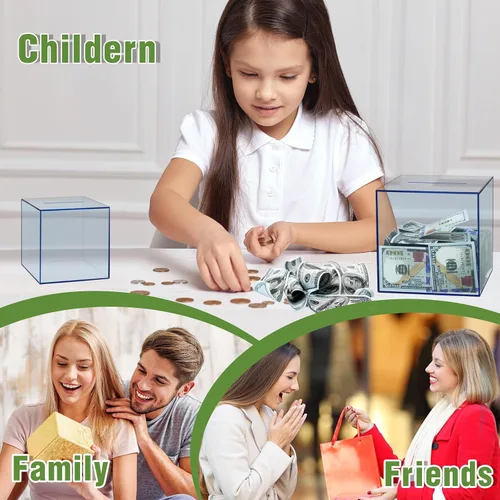 Vista 7 de Alcancía transparente para adultos/niños, caja de dinero de acrílico que no se puede abrir para ahorrar dinero en efectivo y monedas, debe romperse