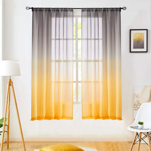 Vista 19 de July Joy Ombre - Cortinas de lino sintético semitransparente para habitación y sala de estar, 2 tonos reversibles, privacidad y filtro de luz