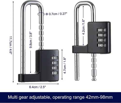 Vista 3 de Cerradura de gabinete de longitud de trabajo de 1.6 a 3.8 pulgadas, candado de combinación de acero inoxidable, código de bloqueo de grillete largo