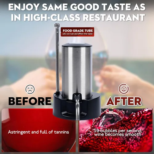 Vista 3 de Aireador eléctrico de vino vertedor dispensador automático de vino bomba con tubo retráctil para oxidación instantánea de un solo toque, decantador