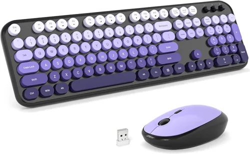 Vista 9 de MOFII Combo de teclado y mouse inalámbricos, tamaño completo 2.4G, máquina de escribir Plug and Play, juego de teclado y mouse redondos retro