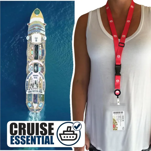 Vista 2 de Cordón de crucero de Cruise On para tarjetas de barco – Paquete de 2 con insignia retráctil y soporte impermeable para tarjetas de llave
