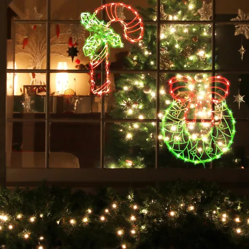 Vista 5 de Decoraciones navideñas iluminadas para ventanas, paquete de 2 luces de silueta de ventana de Navidad enchufables para Navidad, fiesta, hogar, patio