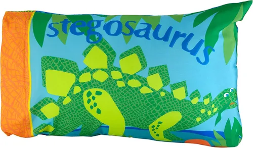 Vista 6 de Everything Kids Juego de cama infantil que brilla en la oscuridad con 4 piezas. Hada mágica, rosa, naranja, lavanda. Dinosaurios