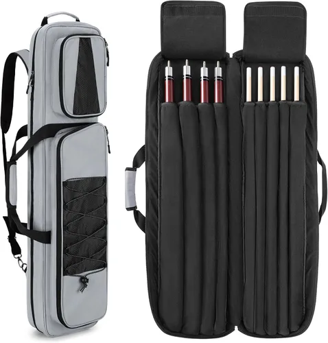 Vista 8 de GOBUROS Estuche para taco de billar de 4 x 5, funda de transporte con capacidad para 4 traseros y 5 ejes, bolsa suave para palos de piscina
