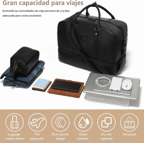Vista 5 de Bolsa de fin de semana Wogarl para mujeres y hombres, bolsa grande de noche, bolsa de viaje de lona con compartimento para zapatos, bolsa de aseo