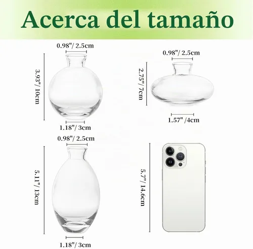 Vista 3 de Juego de 3 jarrones de vidrio para capullos, jarrones pequeños transparentes lindos Hewory hechos a mano, mini jarrón de vidrio para flores