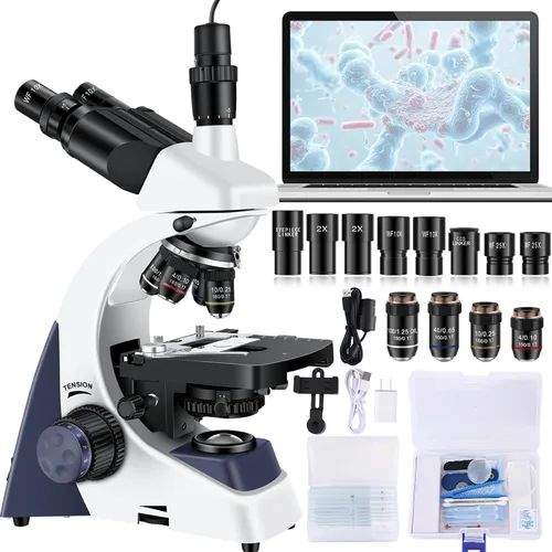 Vista 8 de Microscopio trinocular 40X-5000X de aumento de grado de laboratorio con etapa mecánica dual y microscopio de cámara USB HD para adultos