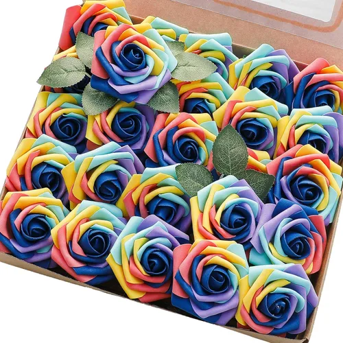 Vista 15 de Floroom Flores artificiales, 25 piezas de rosas falsas de espuma dorada antigua de aspecto real con tallos para ramos de boda DIY, centros de mesa