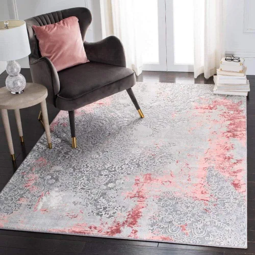 Vista 12 de SAFAVIEH Meadow Collection - Alfombra decorativa de 2 x 5 pies, gris claro y rosa, diseño abstracto moderno, no desprende pelusa y de fácil cuidado