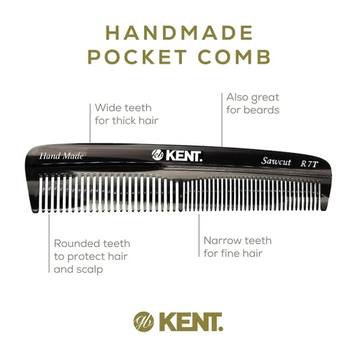 Vista 4 de Kent R7T - Peine de bolsillo para cabello de doble diente, pequeño peine de dientes finos/anchos para cabello, barba y bigote, peine de aseo grueso