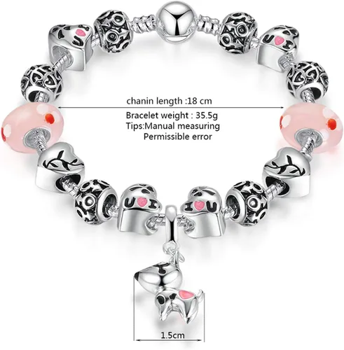Vista 7 de Muerdou - Pulsera con dijes de mariposa y flor y cuentas de cristal de Murano para niñas y mujeres