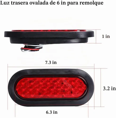 Vista 3 de NPAUTO 2 luces traseras ovaladas de remolque de 6 pulgadas, 24 luces LED rojas de freno de giro de parada impermeables de montaje empotrado