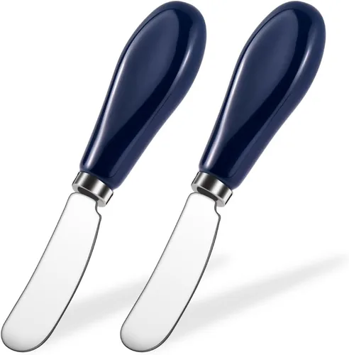 Vista 14 de AISBUGUR Paquete de 2 cuchillos esparcidores de mantequilla de acero inoxidable, cuchillo de mantequilla con mango de porcelana blanca, cuchillos