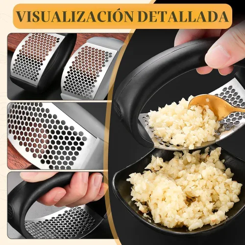 Vista 4 de Prensa de ajo de acero inoxidable 2025 mejorada, utensilio de cocina para el hogar (1, negro)