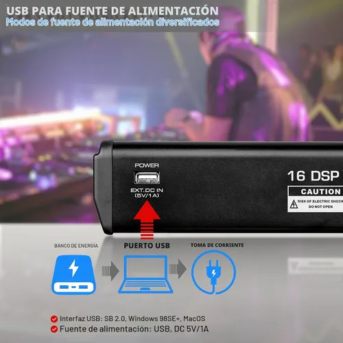 Vista 3 de Mezclador de audio Bluetooth profesional Pyle DJ - Mezclador de sonido con controlador DJ de 6 canales con DSP, 16 efectos preestablecidos, interfaz