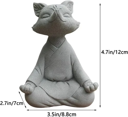 Vista 2 de livelyfish Estatua de Buda de zorro meditador, acuario, yoga zen, figuras de animales, escultura de piedra arenisca para pecera, jardín, decoración
