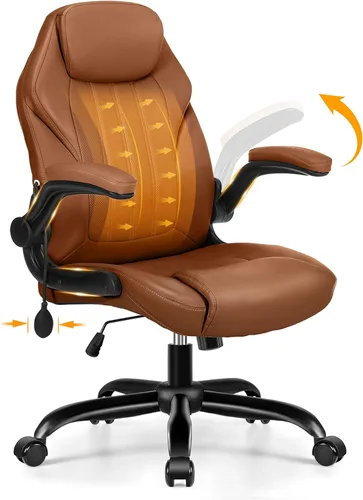 Vista 13 de Silla de Escritorio de Oficina, Silla Ergonómica para Computadora con Brazos Abatibles Acolchados y Soporte Lumbar Ajustable, Silla Ejecutiva