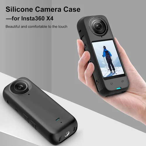 Vista 4 de PULUZ Funda protectora de silicona para Insta360 X4 con tapa de lente, cubierta protectora suave para la cámara y protector de lente estándar