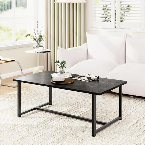 Vista 3 de Mesa de centro para sala de estar, mesas centrales rectangulares modernas para espacios pequeños, muebles industriales, mesas auxiliares de sofá