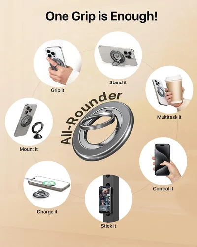 Vista 6 de Sability Max 2025 - Agarre magnético para teléfono [anillo giratorio e imán de doble cara ultra fuerte] Soporte de anillo para iPhone compatible