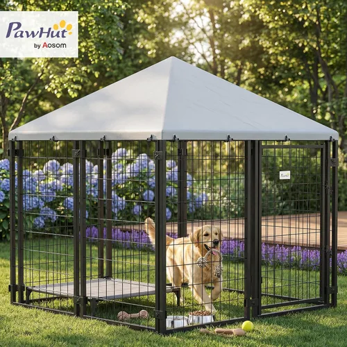Vista 2 de PawHut 4.7' x 4.7' x 5.1' Perrera para perros al aire libre Fuera Carrera S