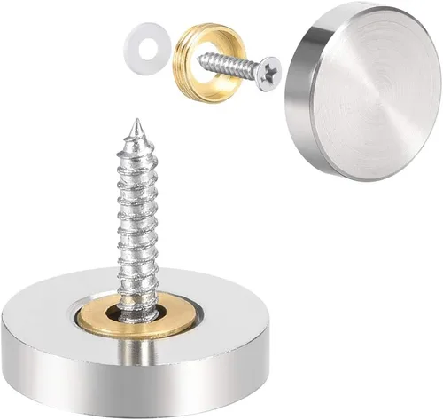 Vista 10 de uxcell Tornillos de espejo tapas decorativas de acero inoxidable cepillado 0.551 in 8pcs