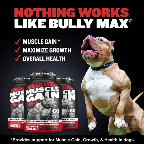 Vista 2 de Comprimidos masticables Bully Max 2 en 1 para construcción muscular para perros - Vitaminas y suplementos para cachorros y perros, suplementos