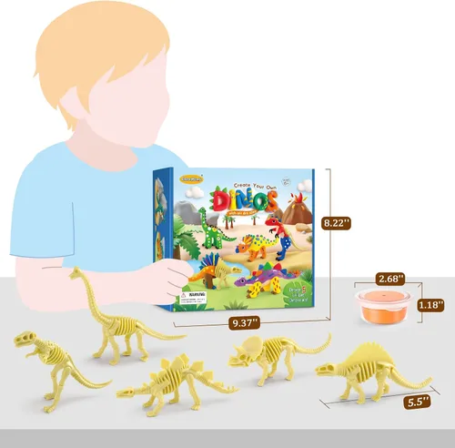 Vista 5 de Kit de arcilla de aire seco de dinosaurios de Drama Planet – Crea 5 modelos de dinosaurios con 12 colores de arcilla para modelar, guía