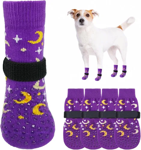 Vista 44 de SCENEREAL 6 piezas de calcetines antideslizantes para perros para prevenir lamido de patas para pavimento caliente/frío, calcetines de agarre