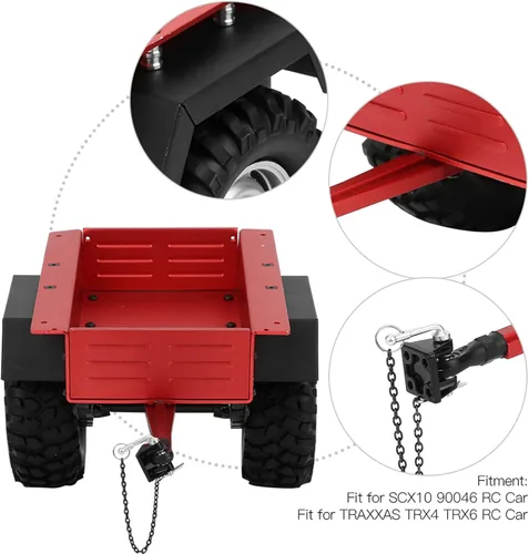 Vista 3 de Escala 1/10 RC Car Hitch Trailer Modelo de aleación de aluminio Juguete para niños Ajuste para RC Car (rojo)
